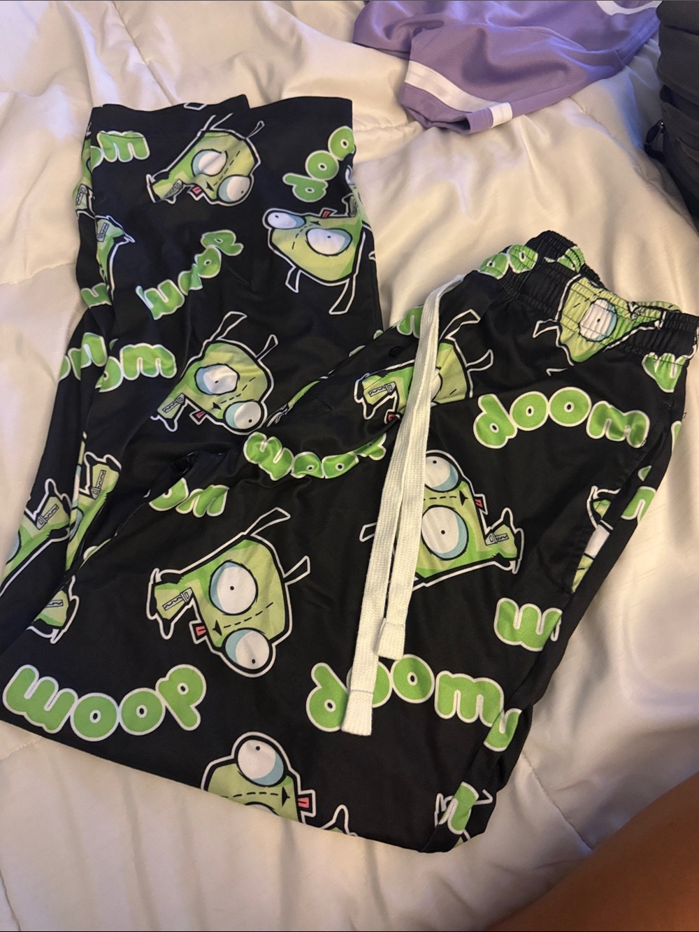 Pre-loved Nickelodeon Invader Zim Black Pajama Pants with Green Cartoon Print